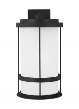 Generation Lighting Seagull 8890901-12 - Wilburn modern 1-light outdoor exterior extra large wall lantern sconce in black finish with satin e