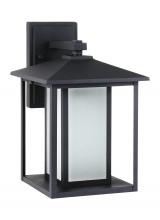 Generation Lighting Seagull 89031-12 - Hunnington contemporary 1-light outdoor exterior medium wall lantern in black finish with etched see