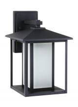 Generation Lighting Seagull 89031EN3-12 - Hunnington contemporary 1-light LED outdoor exterior medium wall lantern in black finish with etched