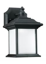 Generation Lighting Seagull 89101-12 - Wynfield traditional 1-light outdoor exterior wall lantern sconce in black finish with frosted glass