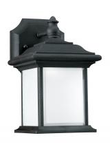 Generation Lighting Seagull 89101EN3-12 - Wynfield traditional 1-light LED outdoor exterior wall lantern sconce in black finish with frosted g