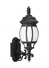 Generation Lighting Seagull 89102-12 - Wynfield traditional 1-light outdoor exterior medium wall lantern sconce in black finish with froste