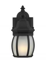 Generation Lighting Seagull 89104-12 - Wynfield traditional 1-light outdoor exterior small wall lantern sconce in black finish with frosted