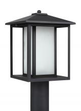 Generation Lighting Seagull 89129-12 - Hunnington contemporary 1-light outdoor exterior post lantern in black finish with etched seeded gla