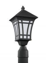 Generation Lighting Seagull 89231-12 - Herrington transitional 1-light outdoor exterior post lantern in black finish with etched white glas