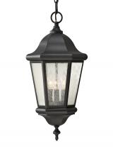 Generation Lighting Seagull OL5911BK - Martinsville traditional 3-light outdoor exterior pendant lantern in black finish with clear seeded