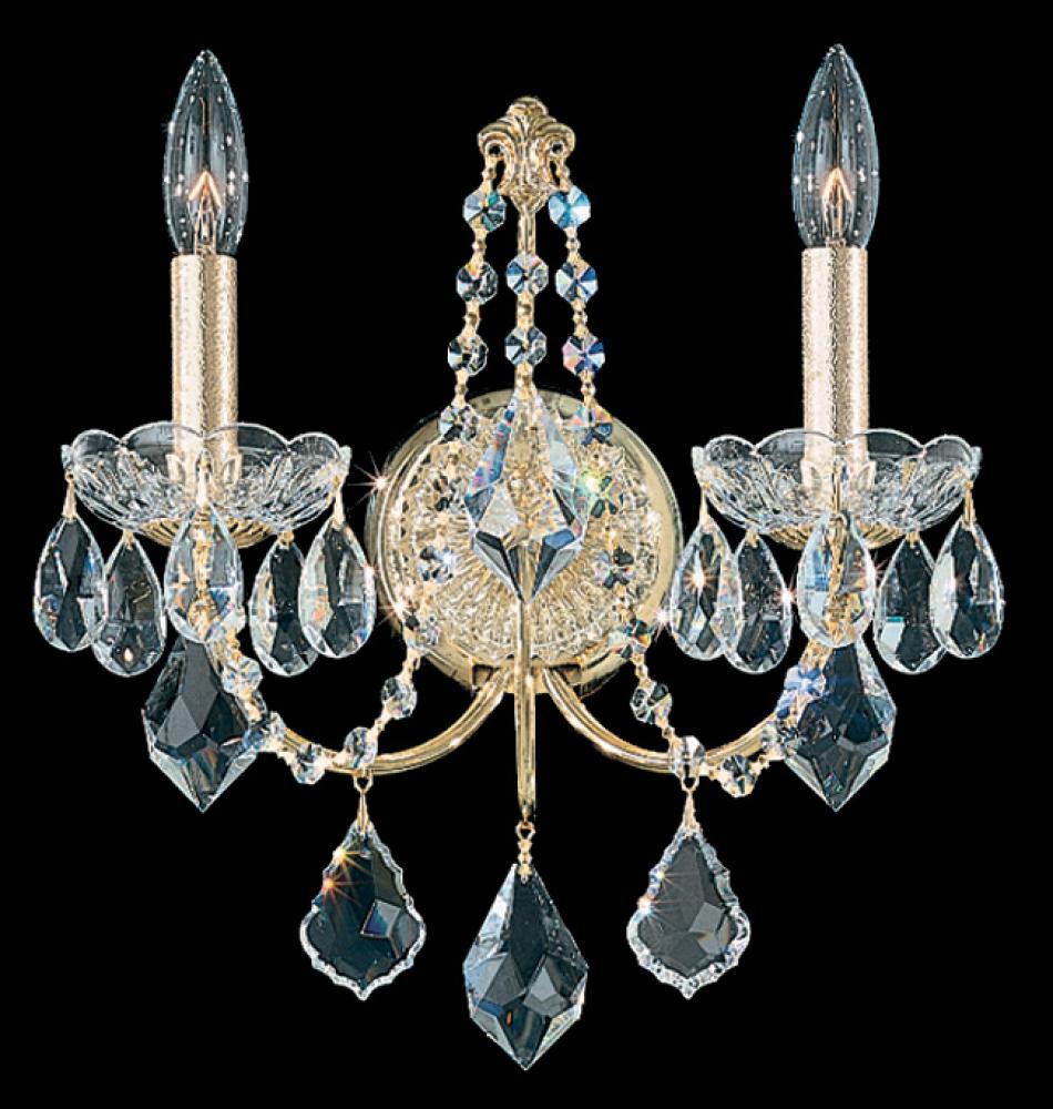 Century 2 Light 120V Wall Sconce in Antique Silver with Clear Heritage Handcut Crystal