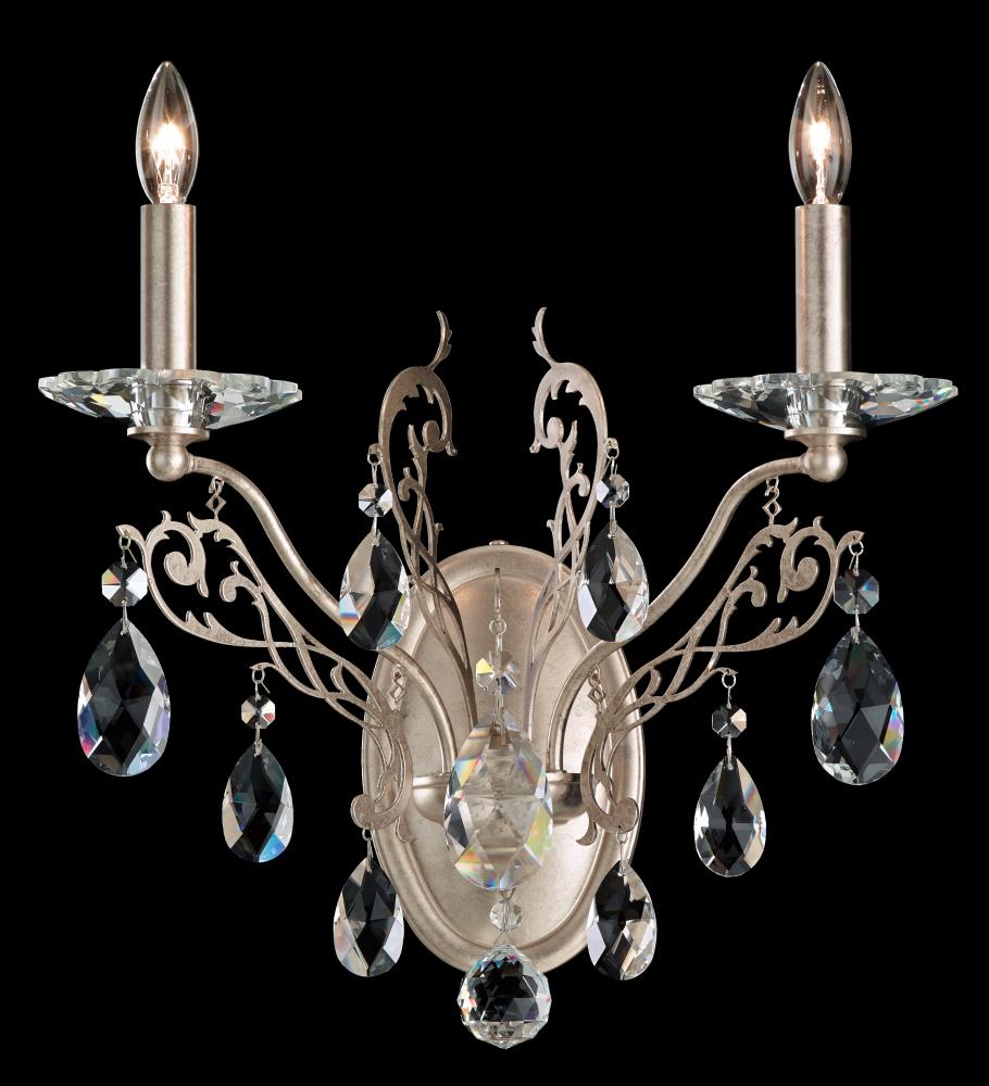 Filigrae 2 Light 120V Wall Sconce in Antique Silver with Clear Heritage Handcut Crystal