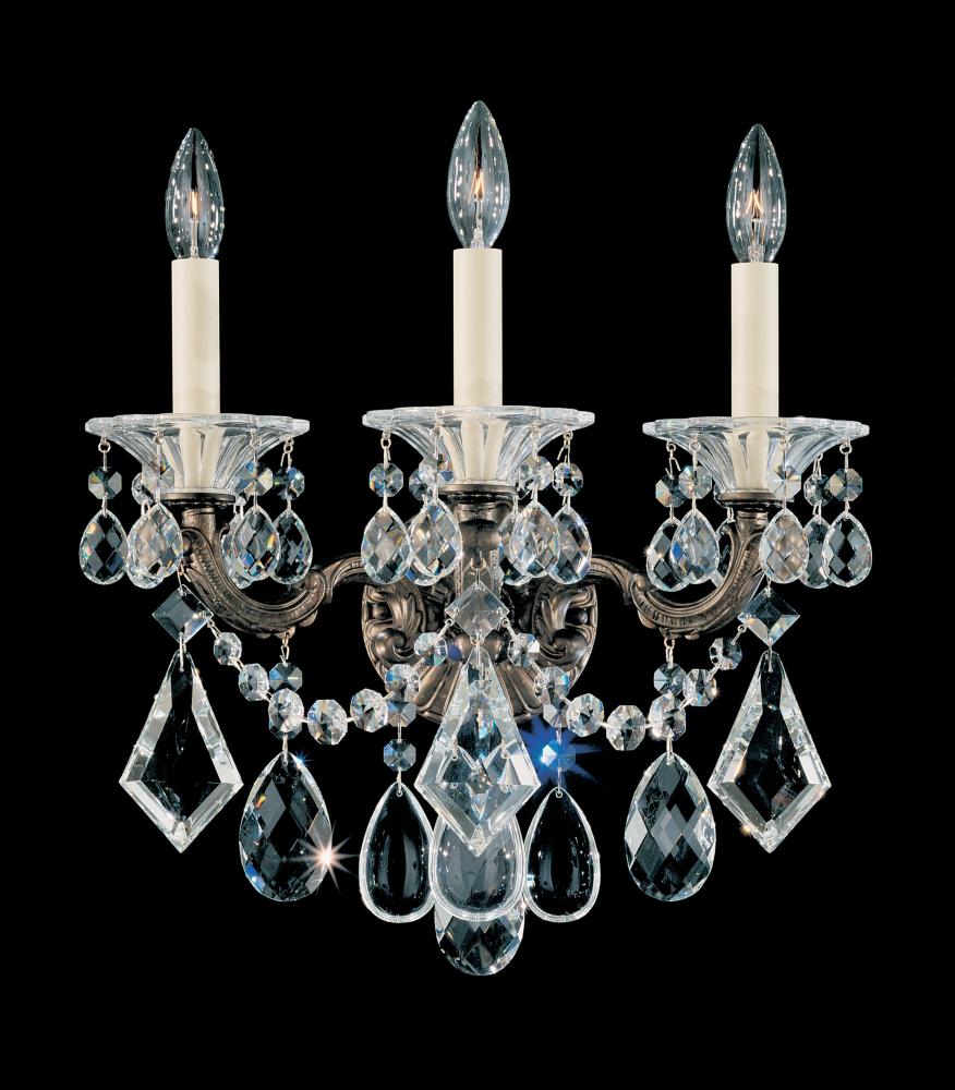 La Scala 3 Light 120V Wall Sconce in Heirloom Bronze with Clear Heritage Handcut Crystal