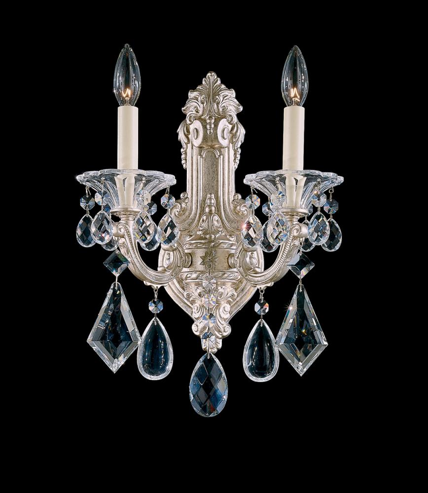 La Scala 2 Light 120V Wall Sconce in Antique Silver with Clear Heritage Handcut Crystal