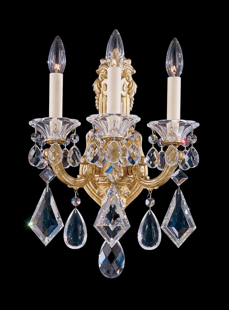 La Scala 3 Light 120V Wall Sconce in Heirloom Bronze with Clear Heritage Handcut Crystal