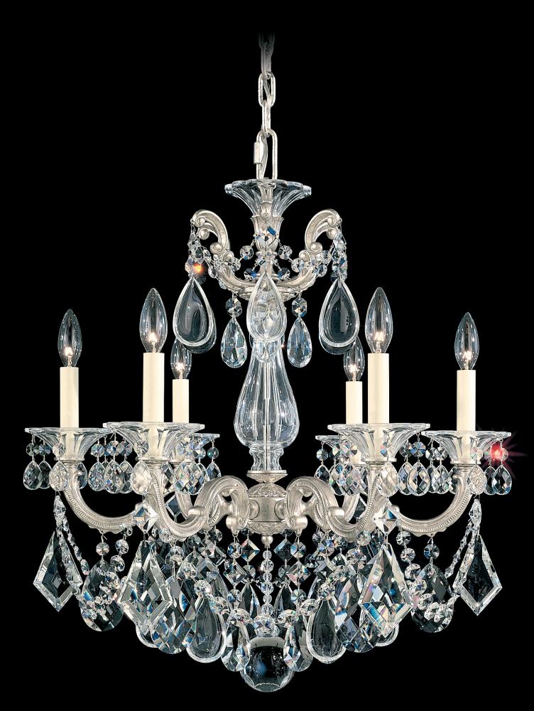 La Scala 6 Light 120V Chandelier in Antique Silver with Clear Heritage Handcut Crystal
