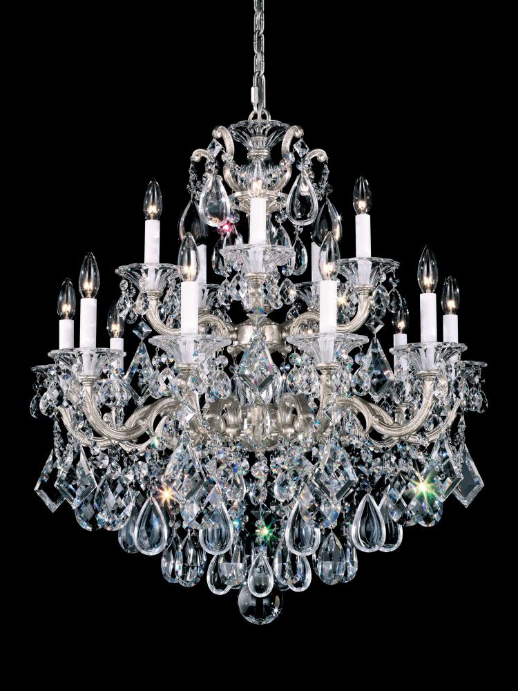 La Scala 15 Light 120V Chandelier in Antique Silver with Clear Heritage Handcut Crystal