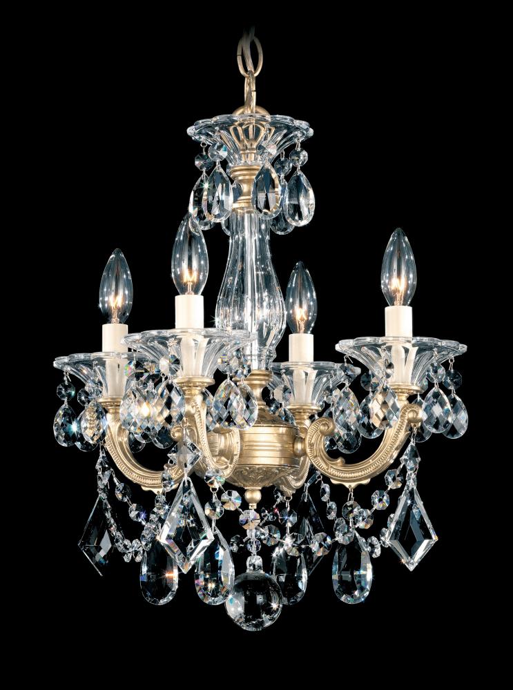 La Scala 4 Light 120V Chandelier in Antique Silver with Clear Heritage Handcut Crystal
