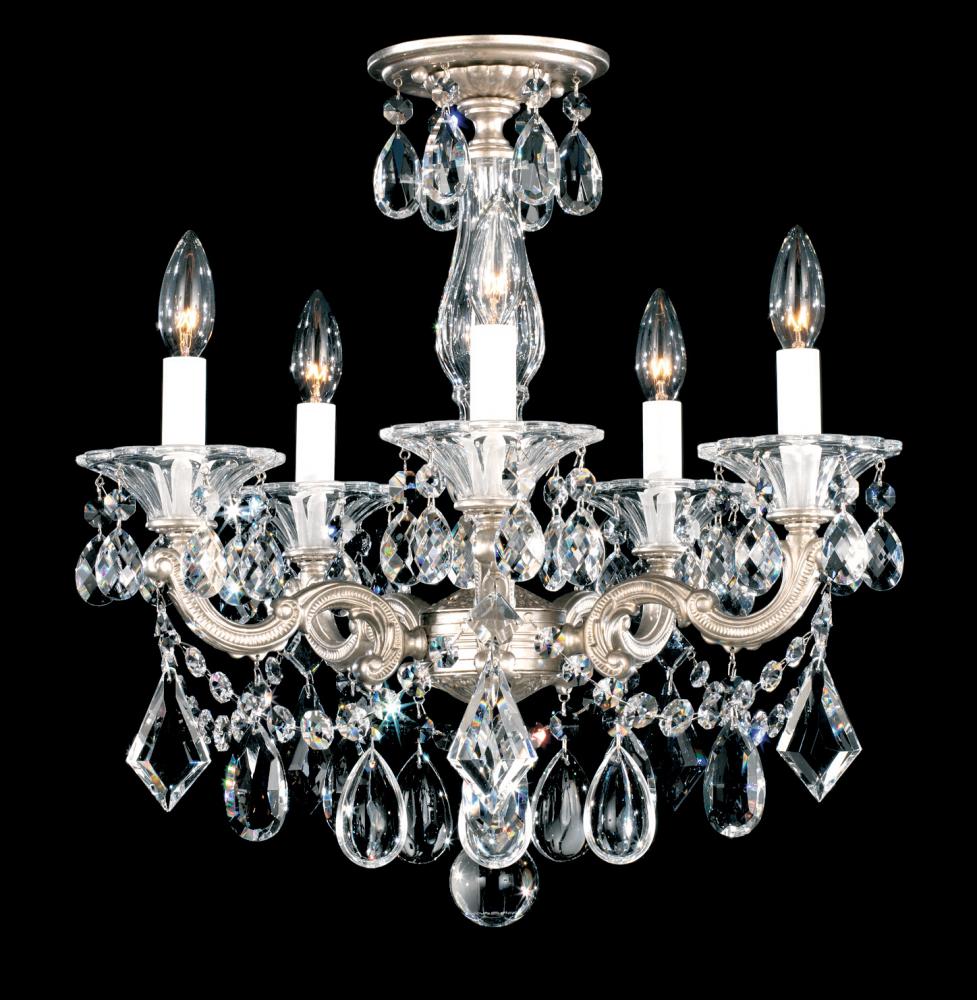 La Scala 5 Light 120V Semi-Flush Mount or Chandelier in Etruscan Gold with Clear Heritage Handcut