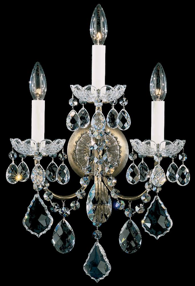 New Orleans 3 Light 120V Wall Sconce in Antique Silver with Clear Heritage Handcut Crystal