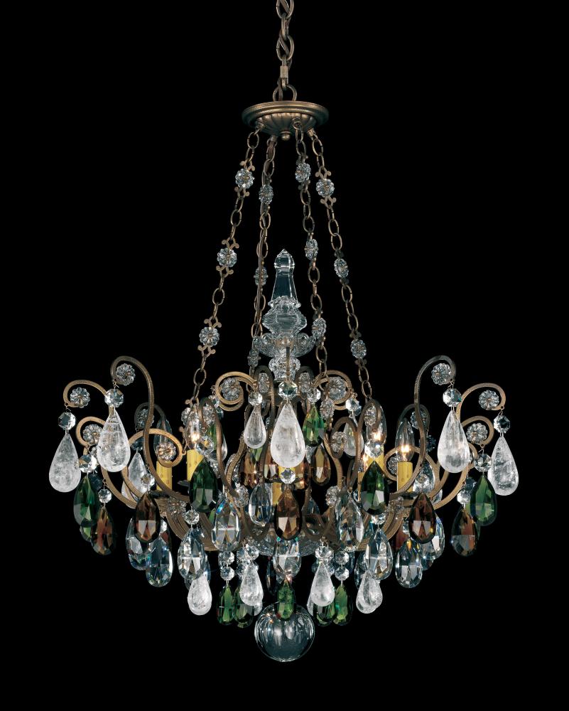 Renaissance Rock Crystal 8 Light 120V Pendant in Antique Silver with Clear Crystal and Rock Crysta
