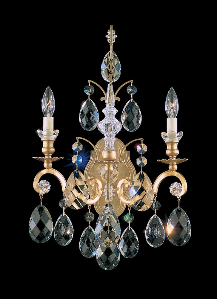 Renaissance 2 Light 120V Wall Sconce in Antique Silver with Clear Heritage Handcut Crystal