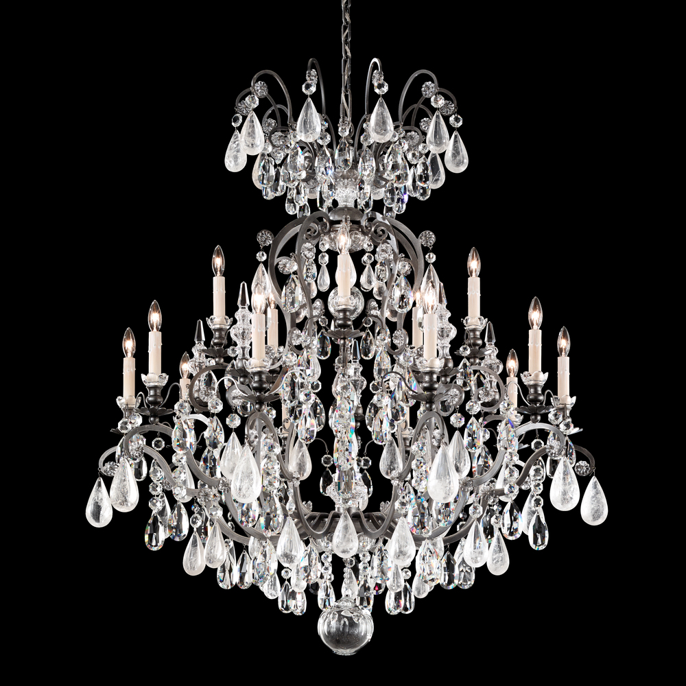 Renaissance Rock Crystal 16 Light 120V Chandelier in Black with Clear Crystal and Rock Crystal