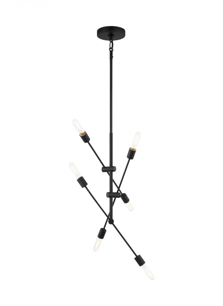 Axis modern 6-light indoor dimmable medium chandelier in midnight black finish