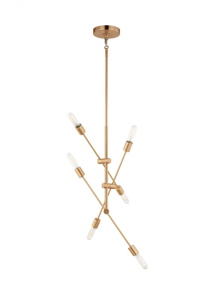 Axis modern 6-light indoor dimmable medium chandelier in satin brass gold finish