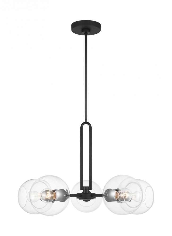 Codyn contemporary 5-light indoor dimmable medium chandelier in midnight black finish with clear gla