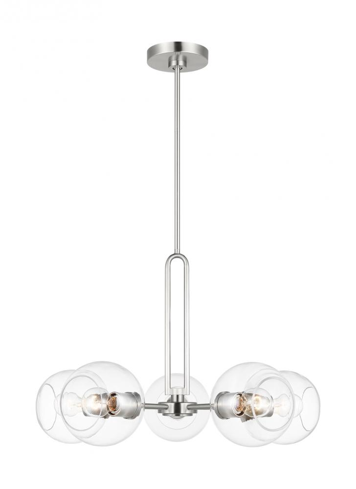 Codyn contemporary 5-light indoor dimmable medium chandelier in brushed nickel silver finish with cl
