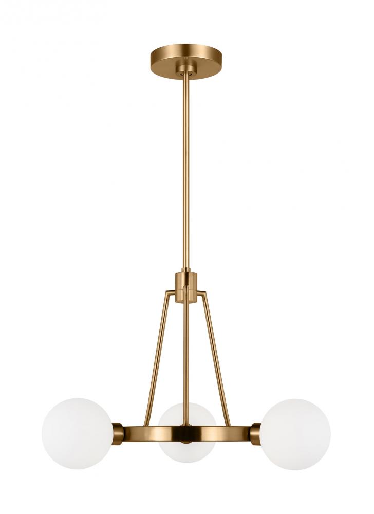 Clybourn modern 3-light indoor dimmable chandelier in satin brass gold finish with white milk glass