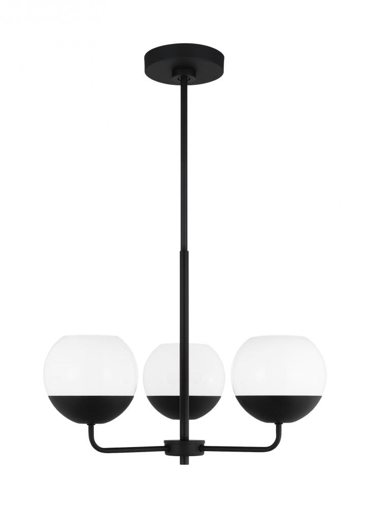 Alvin modern 3-light indoor dimmable chandelier in midnight black finish with white milk glass globe