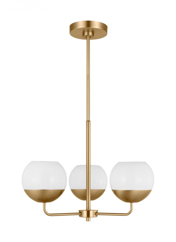 Alvin modern 3-light indoor dimmable chandelier in satin brass gold finish with white milk glass glo