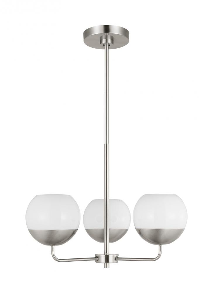 Alvin modern 3-light indoor dimmable chandelier in brushed nickel silver finish with white milk glas