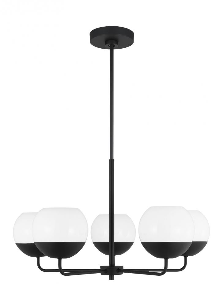Alvin modern 5-light indoor dimmable chandelier in midnight black finish with white milk glass globe