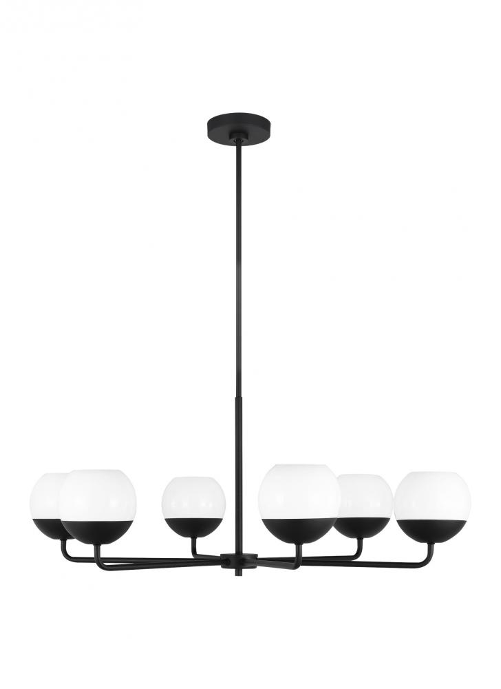 Alvin modern 6-light indoor dimmable chandelier in midnight black finish with white milk glass globe