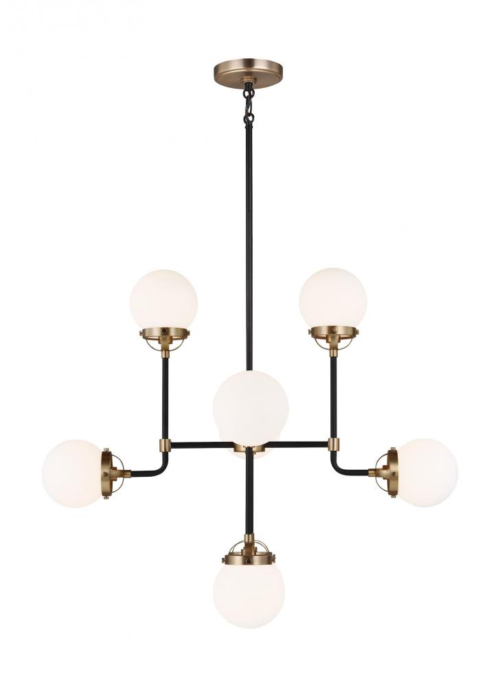 Cafe mid-century modern 8-light LED indoor dimmable ceiling chandelier pendant light in satin brass