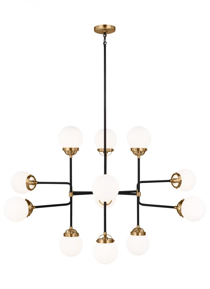 Cafe mid-century modern 12-light indoor dimmable ceiling chandelier pendant light in satin brass gol