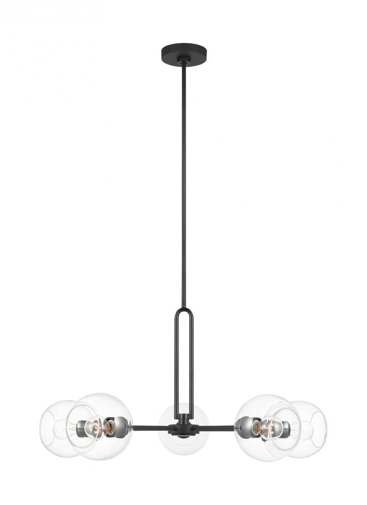 Codyn contemporary 5-light indoor dimmable large chandelier in midnight black finish with clear glas