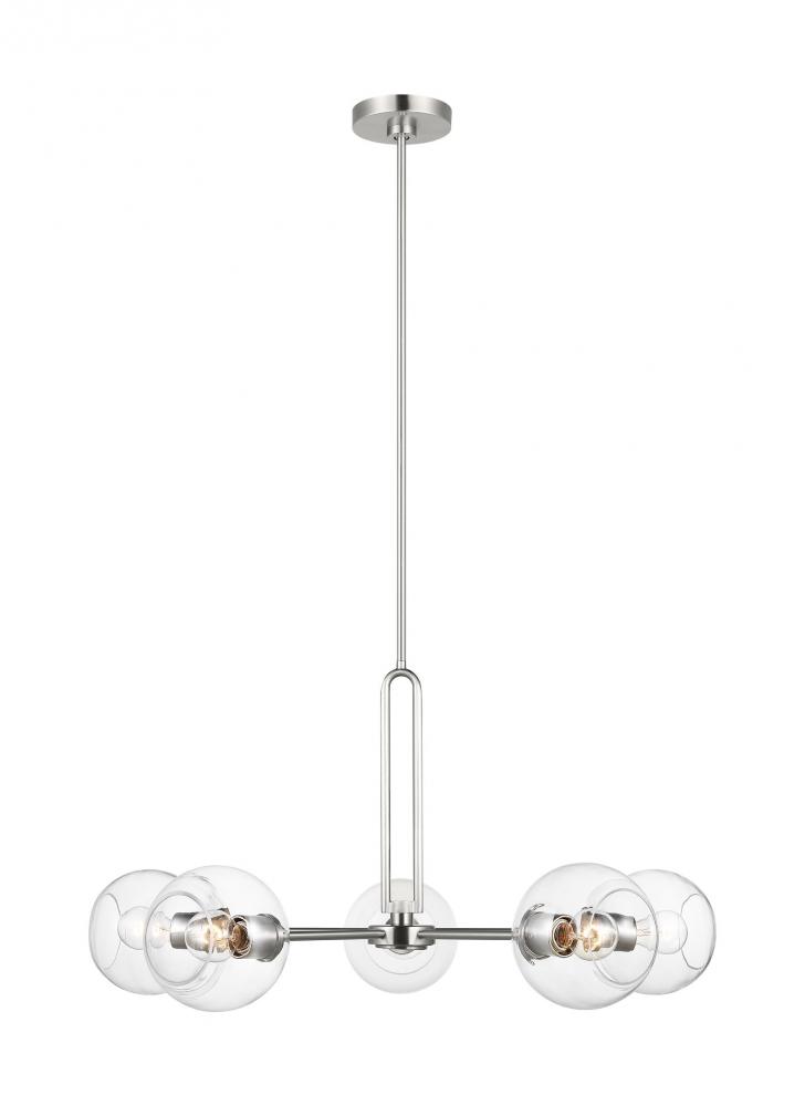Codyn contemporary 5-light indoor dimmable large chandelier in brushed nickel silver finish with cle