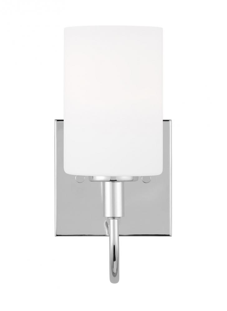 Oak Moore traditional 1-light indoor dimmable bath vanity wall sconce in chrome finish and etched wh