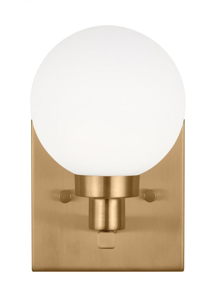 Clybourn modern 1-light indoor dimmable bath vanity wall sconce in satin brass gold finish with whit