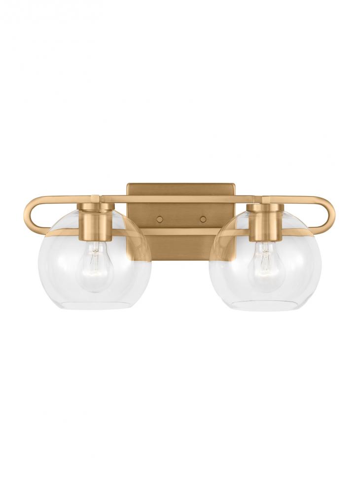 Codyn contemporary 2-light indoor dimmable bath vanity wall sconce in satin brass gold finish with c