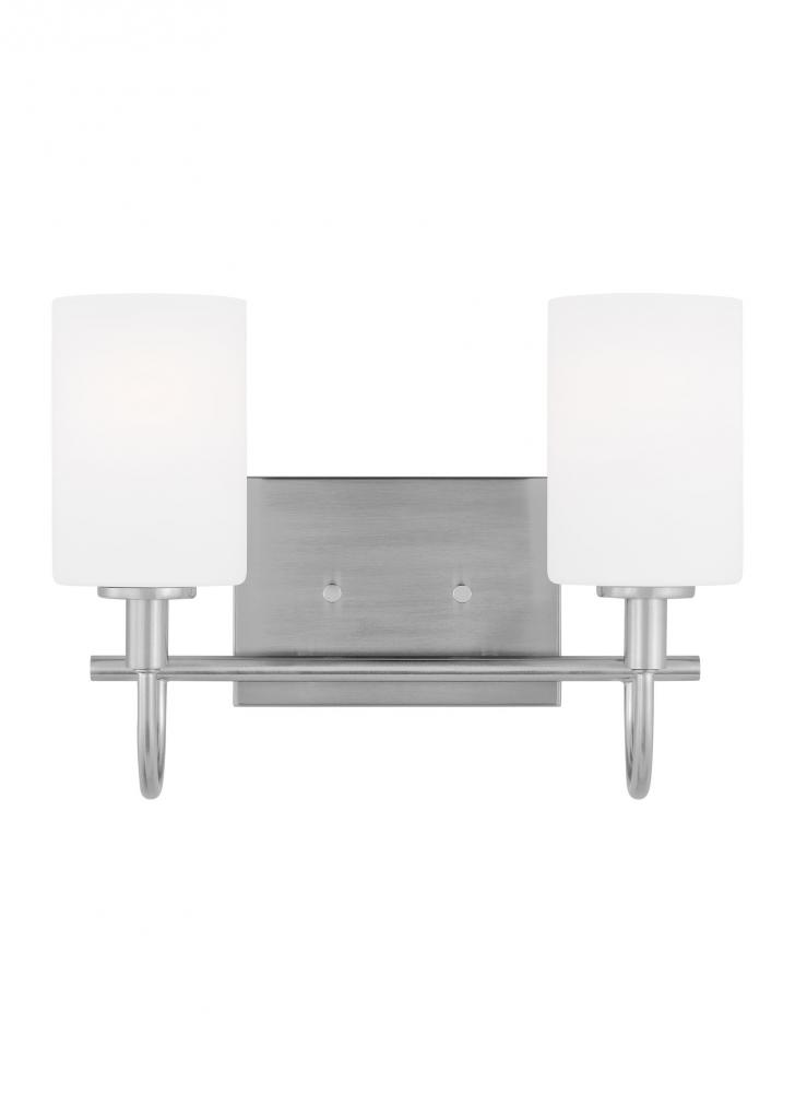 Oak Moore traditional 2-light indoor dimmable bath vanity wall sconce in brushed nickel silver finis