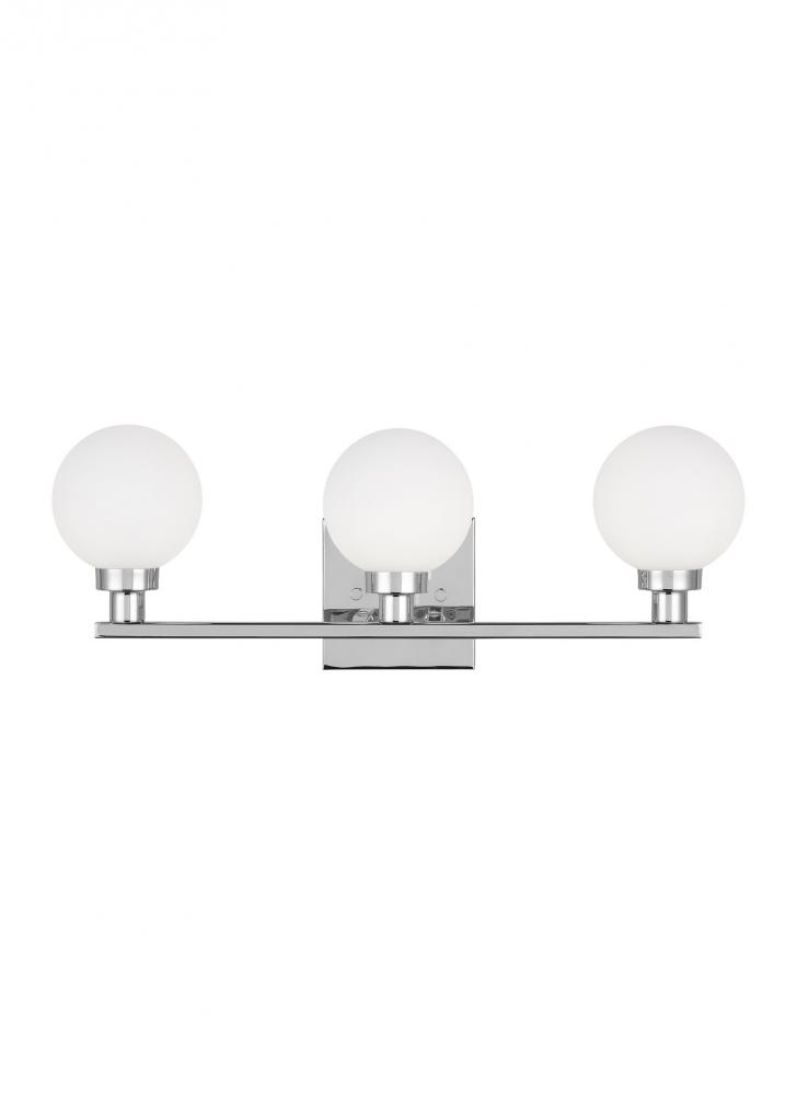 Clybourn modern 3-light indoor dimmable bath vanity sconce in chrome finish with white milk glass sh