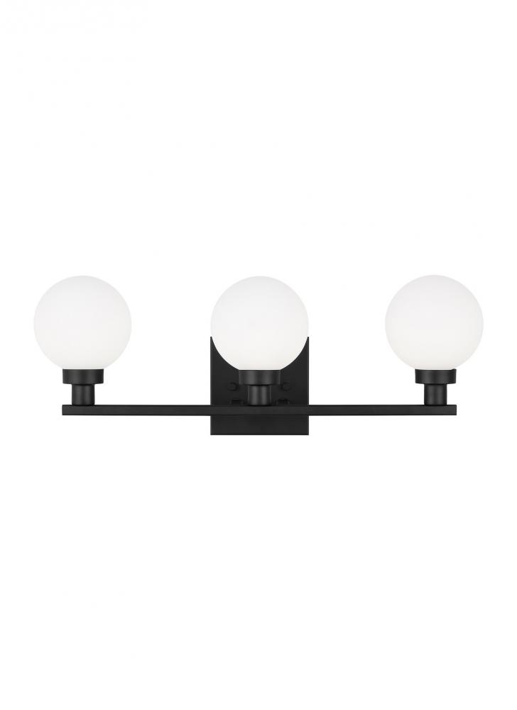 Clybourn modern 3-light indoor dimmable bath vanity sconce in midnight black finish with white milk