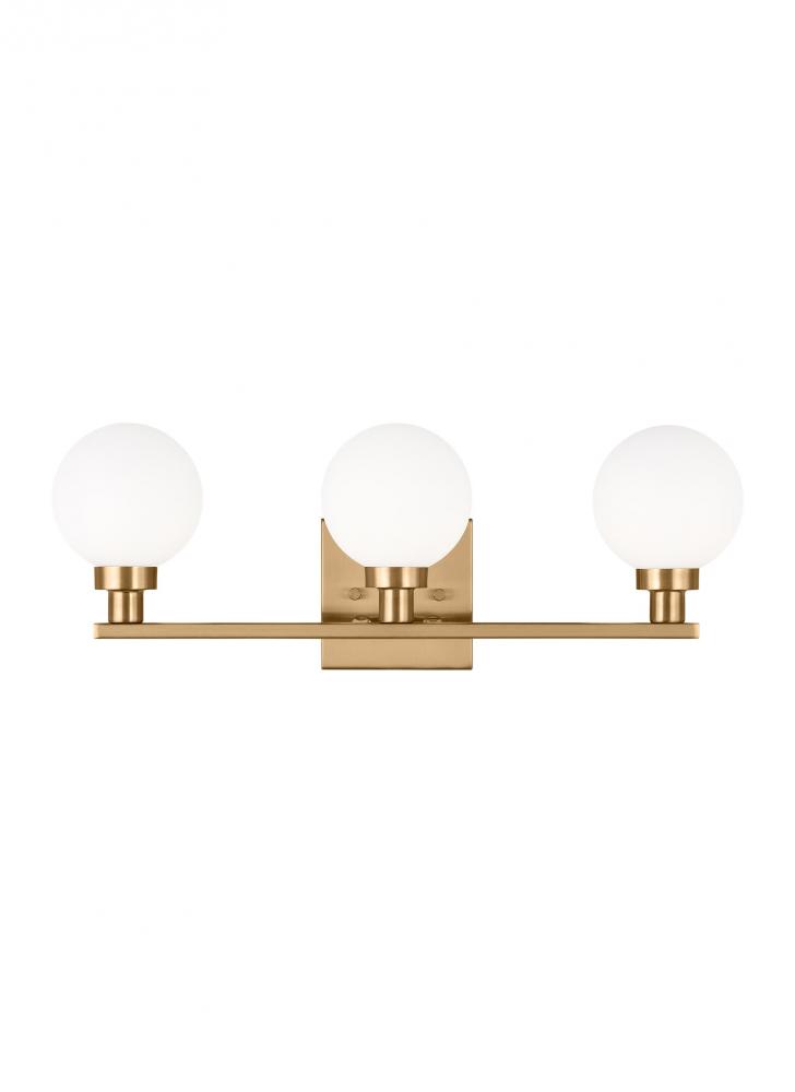 Clybourn modern 3-light indoor dimmable bath vanity sconce in satin brass gold finish with white mil