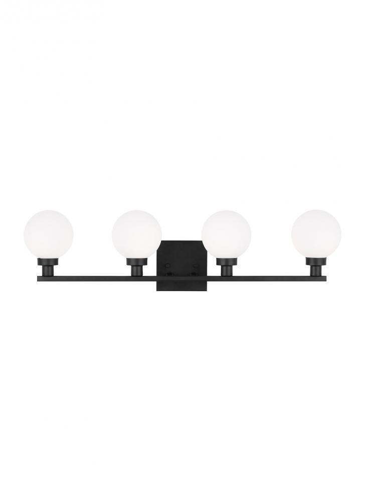 Clybourn modern 4-light indoor dimmable bath vanity sconce in midnight black finish with white milk