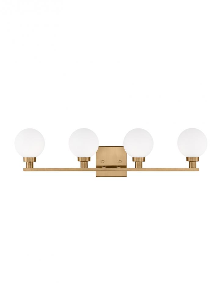 Clybourn modern 4-light indoor dimmable bath vanity sconce in satin brass gold finish with white mil