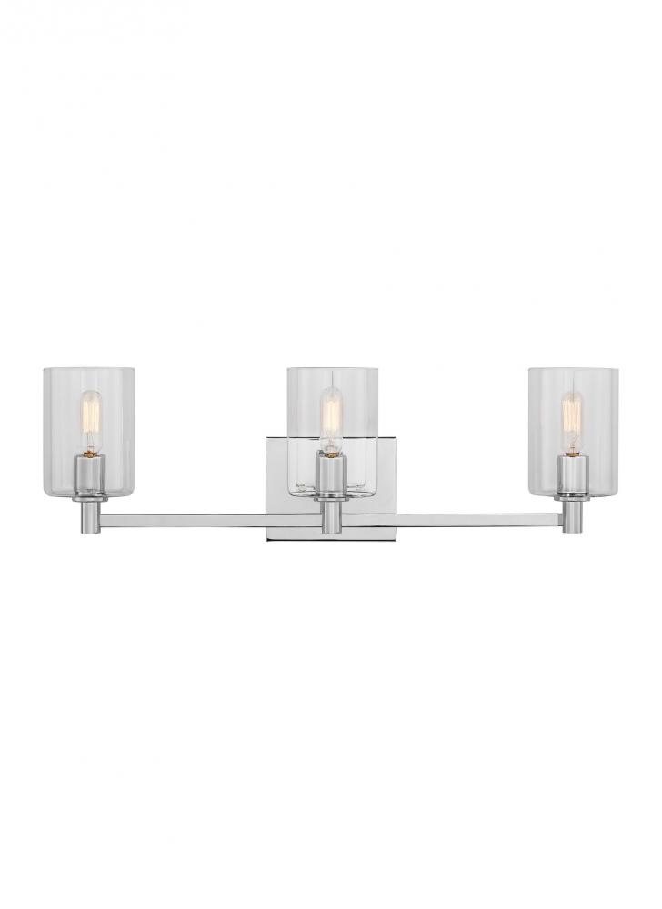 Fullton modern 3-light indoor dimmable bath vanity wall sconce in chrome finish