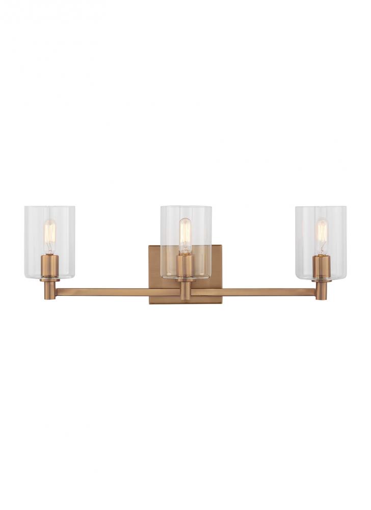Fullton modern 3-light indoor dimmable bath vanity wall sconce in satin brass gold finish