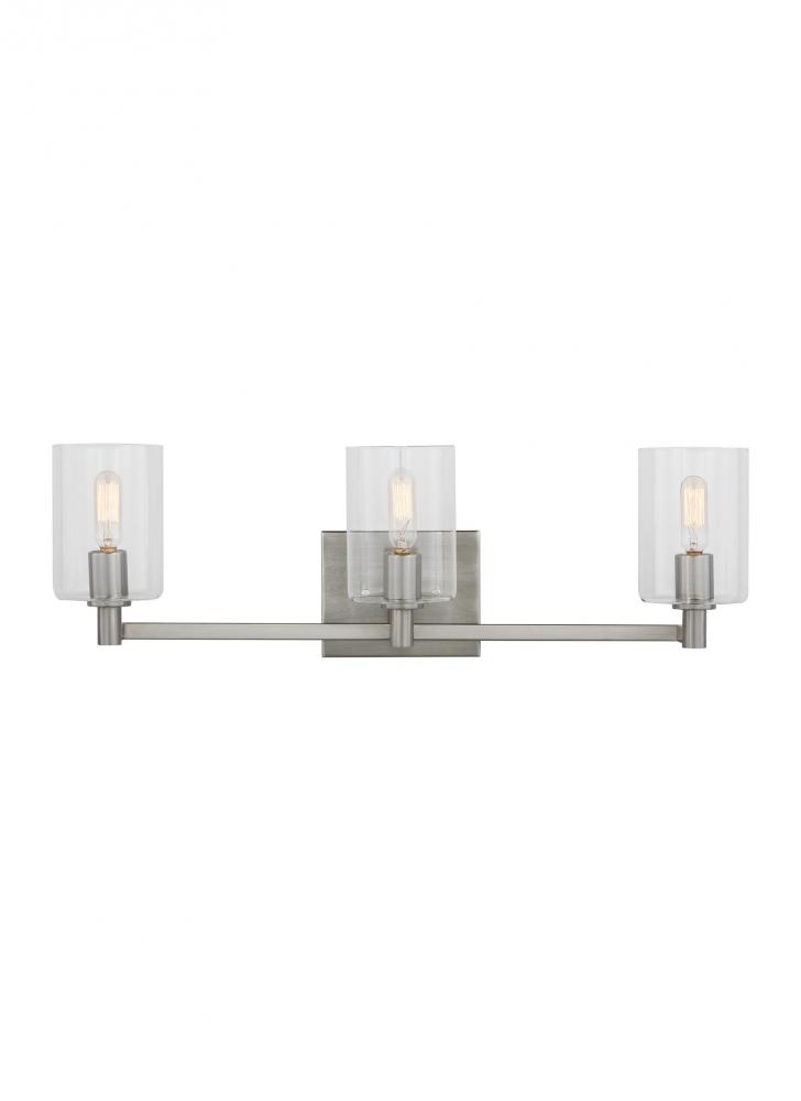 Fullton modern 3-light indoor dimmable bath vanity wall sconce in brushed nickel finish