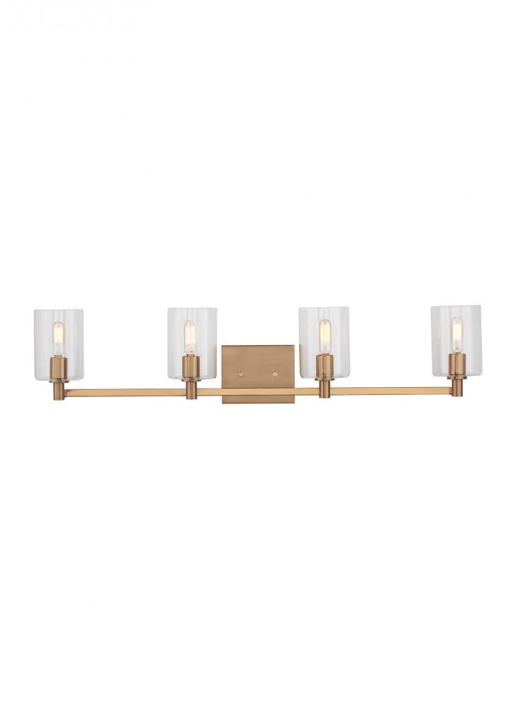 Fullton modern 4-light indoor dimmable bath vanity wall sconce in satin brass gold finish
